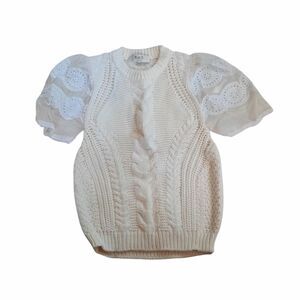 Sea New York Eyelet Puff Sleeve Sweater Chunky Ivory White Size X-Small